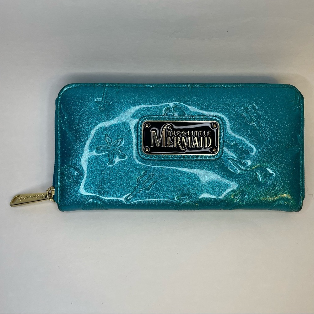 Rare The Little Mermaid Ariel Loungefly Zipper Wallet Disney Aqua 3D Textured